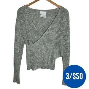 3/$50 CMeo Collective Womens Gray Small Crossover V-Neck Cable Wrap Sweater